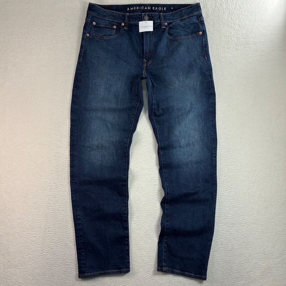 American Eagle Athletic Straight Jeans Men 34x34 Blue Faded Stretch Denim NWT